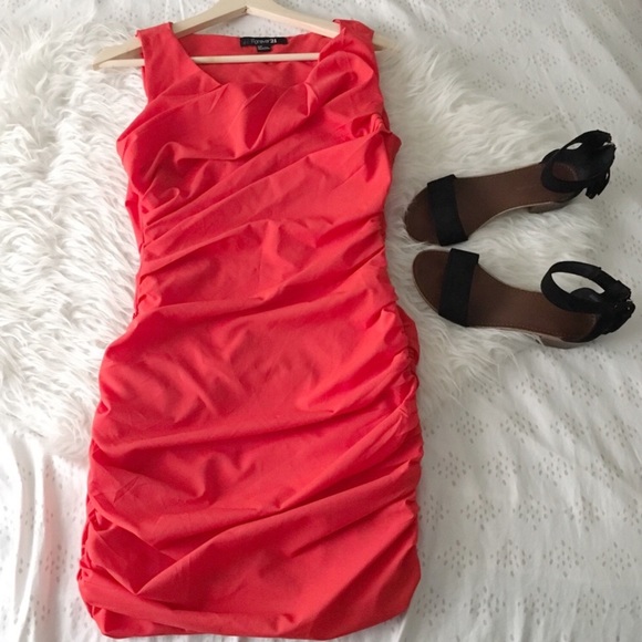 Red Ruched Sides Dress - Picture 1 of 8